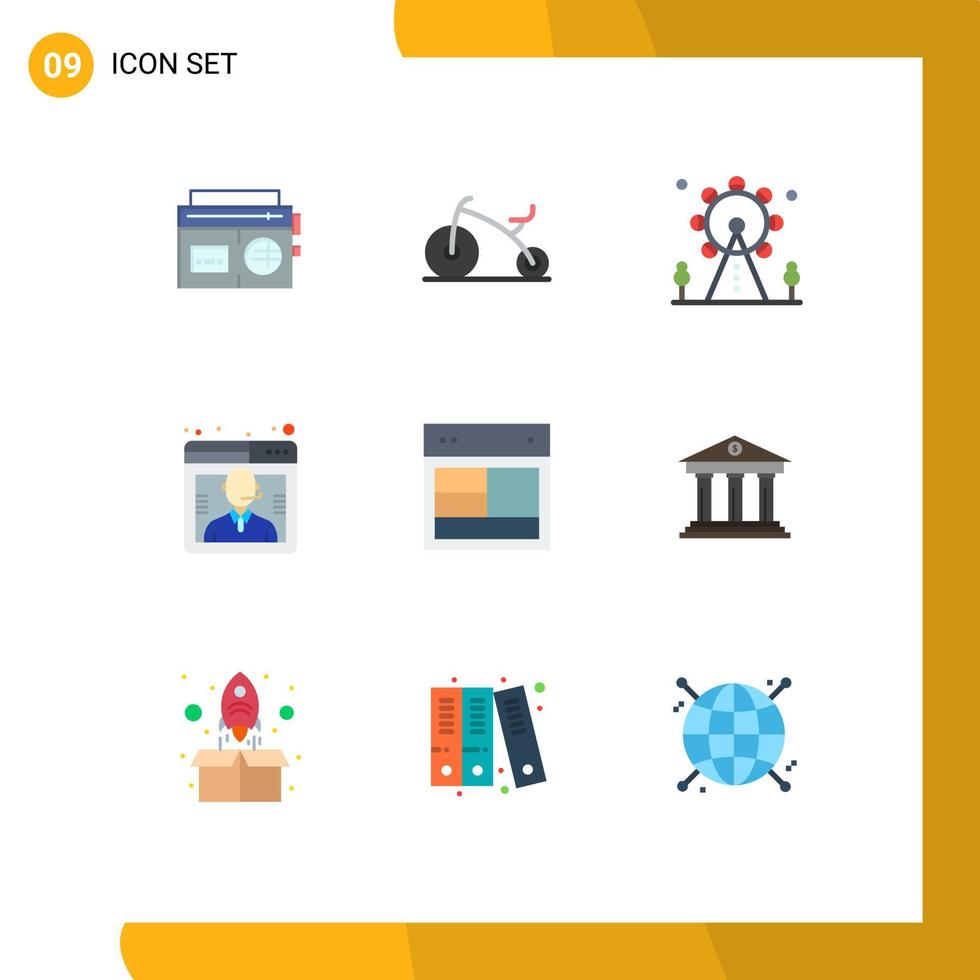 9 Thematic Vector Flat Colors and Editable Symbols of site design leisure support customer Editable Vector Design Elements