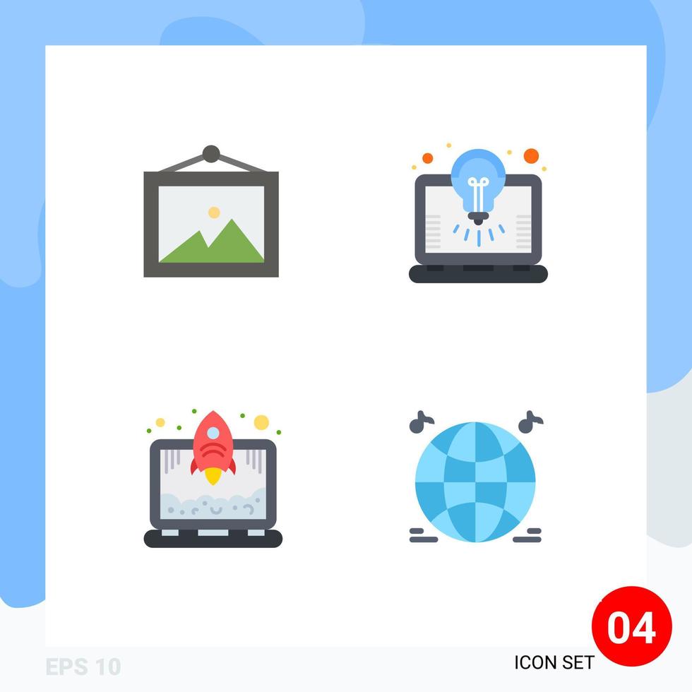 Mobile Interface Flat Icon Set of 4 Pictograms of photo start up bulb solution music Editable Vector Design Elements
