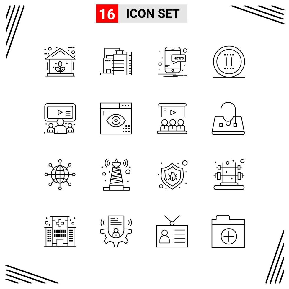 16 iconos estilo de línea basados en cuadrícula símbolos de esquema creativos para el diseño de sitios web signos de icono de línea simple aislados en fondo blanco 16 conjunto de iconos fondo de vector de icono negro creativo