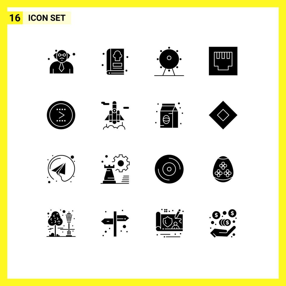Set of 16 Vector Solid Glyphs on Grid for right interface leisure circle port Editable Vector Design Elements