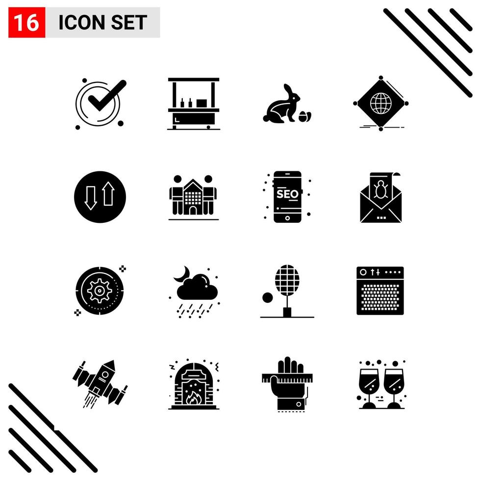 Pixle Perfect Set of 16 Solid Icons Glyph Icon Set for Webite Designing and Mobile Applications Interface Creative Black Icon vector background