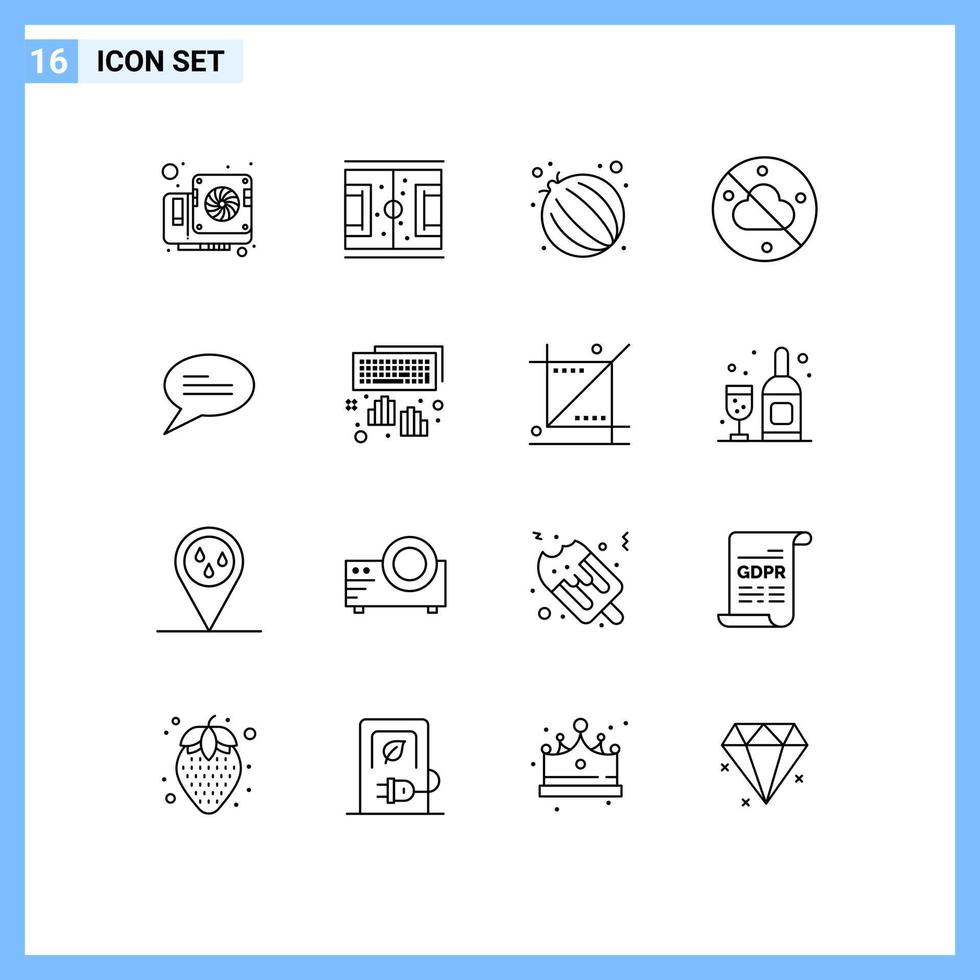 Set of 16 Modern UI Icons Symbols Signs for messages chat match weather cloudless Editable Vector Design Elements