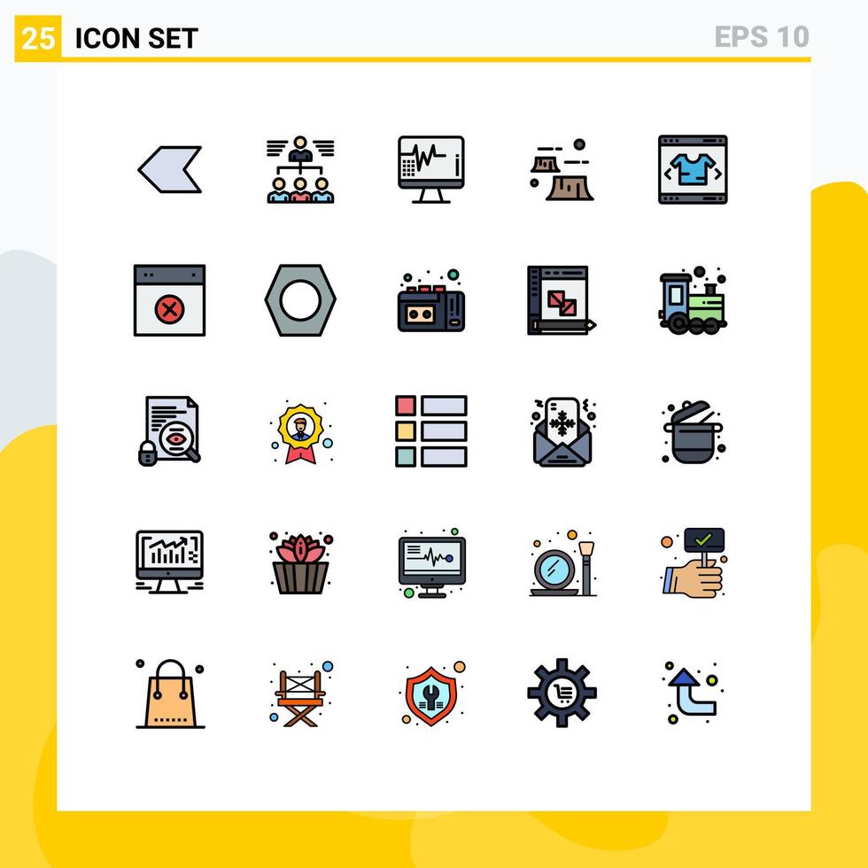 25 Thematic Vector Filled line Flat Colors and Editable Symbols of business destruction heart deforestation factory Editable Vector Design Elements