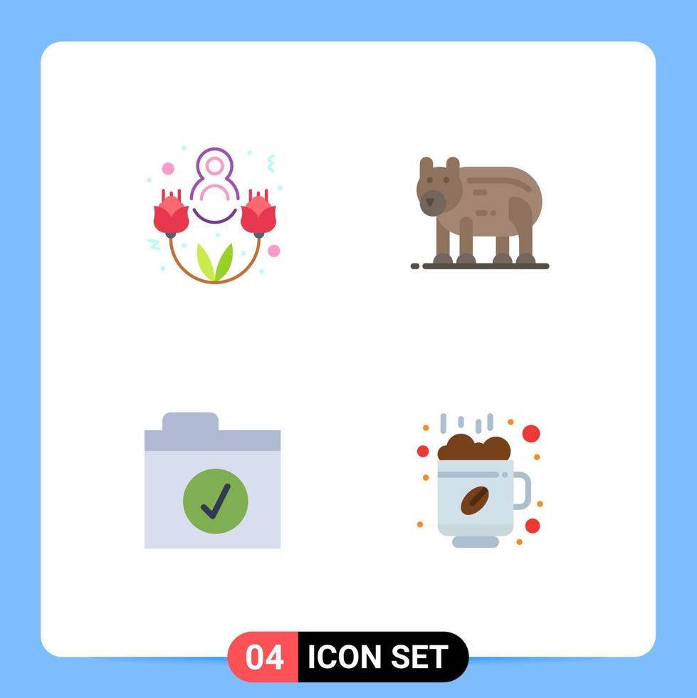 Mobile Interface Flat Icon Set of 4 Pictograms of eight march selected animal canada break Editable Vector Design Elements