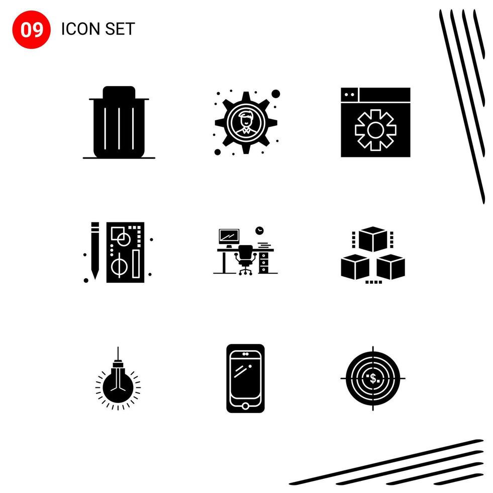 Collection of 9 Vector Icons in solid style Pixle Perfect Glyph Symbols for Web and Mobile Solid Icon Signs on White Background 9 Icons Creative Black Icon vector background