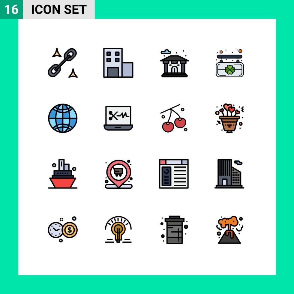 Universal Icon Symbols Group of 16 Modern Flat Color Filled Lines of digital audio editor audio editing bank world global Editable Creative Vector Design Elements