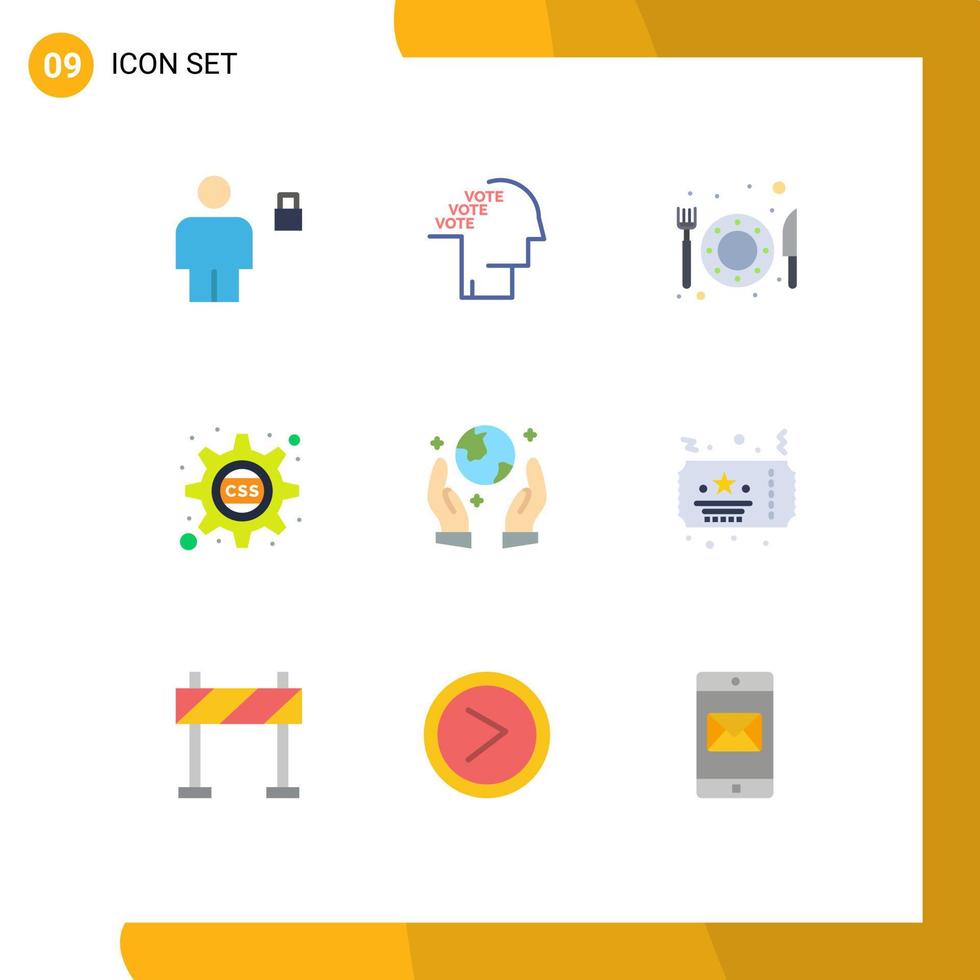 Universal Icon Symbols Group of 9 Modern Flat Colors of earth saving css referendum cog restaurant Editable Vector Design Elements
