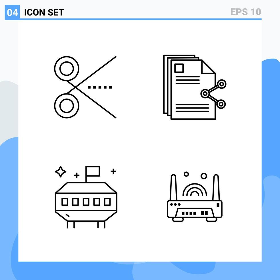 Modern 4 Line style icons Outline Symbols for general use Creative Line Icon Sign Isolated on White Background 4 Icons Pack Creative Black Icon vector background