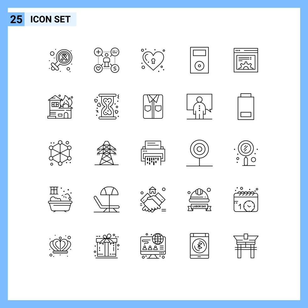 Mobile Interface Line Set of 25 Pictograms of technology ipod setting electronics lock Editable Vector Design Elements