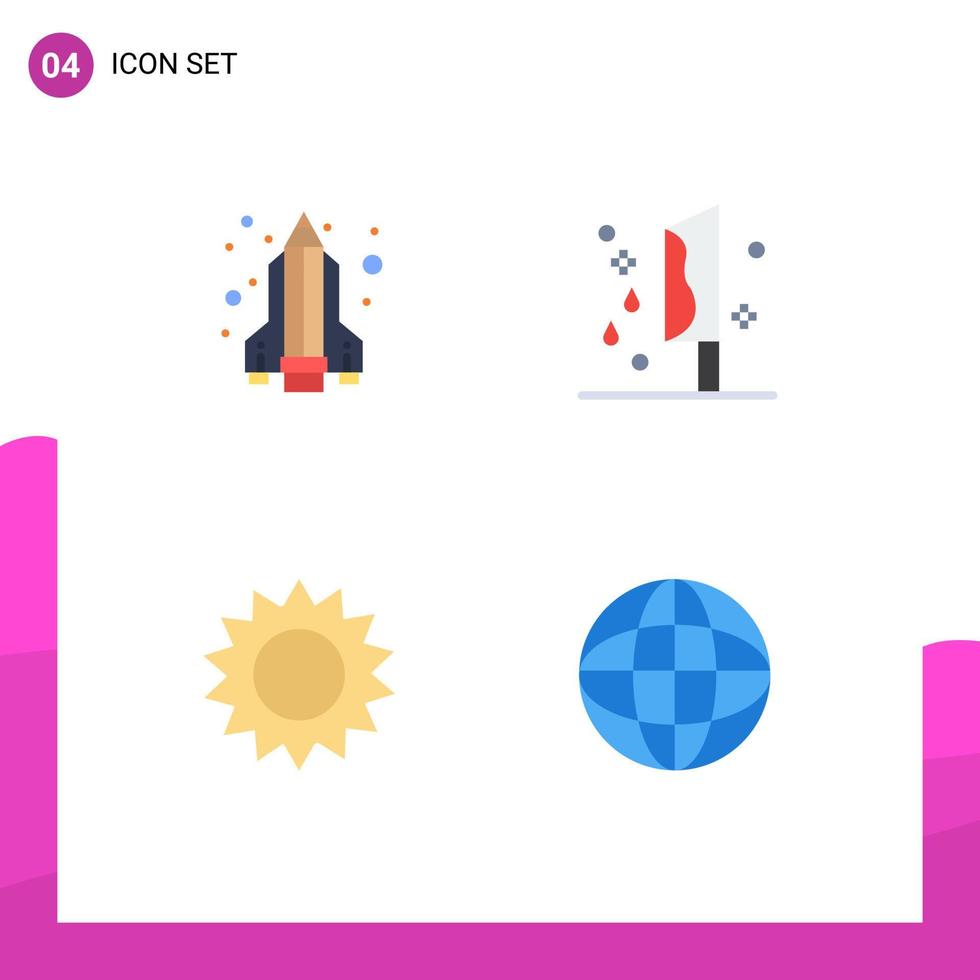 Group of 4 Modern Flat Icons Set for pencil rocket flower blood knife nature Editable Vector Design Elements