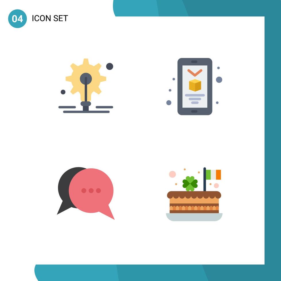 Flat Icon Pack of 4 Universal Symbols of bulb bubble mobile chat celebrate Editable Vector Design Elements