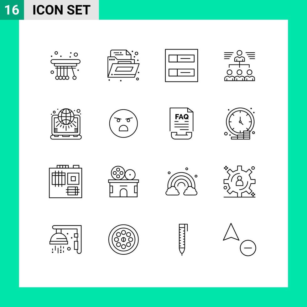 16 Universal Outlines Set for Web and Mobile Applications settings globe grid group teamwork Editable Vector Design Elements