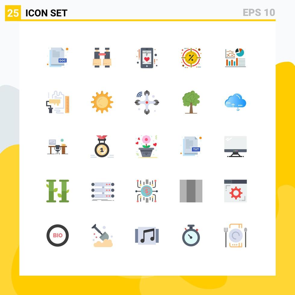 Set of 25 Modern UI Icons Symbols Signs for target percent beat hot phone Editable Vector Design Elements
