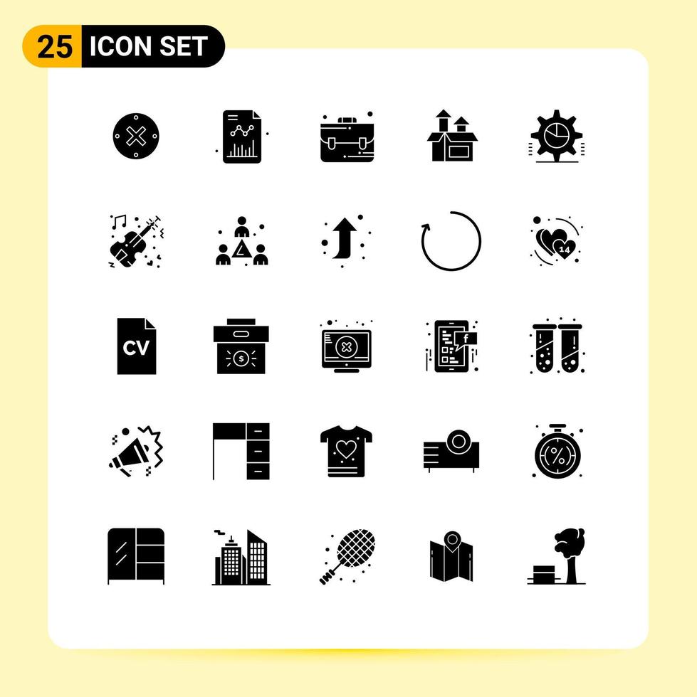 25 Thematic Vector Solid Glyphs and Editable Symbols of pie graph cog bag product method Editable Vector Design Elements