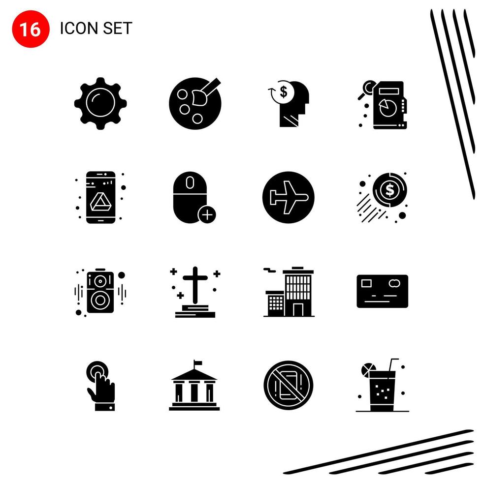 Collection of 16 Vector Icons in solid style Pixle Perfect Glyph Symbols for Web and Mobile Solid Icon Signs on White Background 16 Icons Creative Black Icon vector background