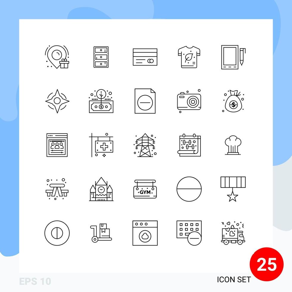 Line Pack of 25 Universal Symbols of cell shirt card energy eco Editable Vector Design Elements