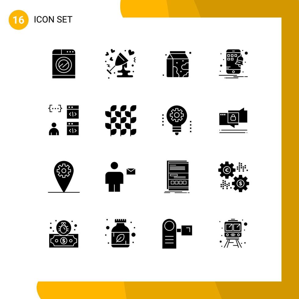 Mobile Interface Solid Glyph Set of 16 Pictograms of browser smartphone wine notification supermarket Editable Vector Design Elements