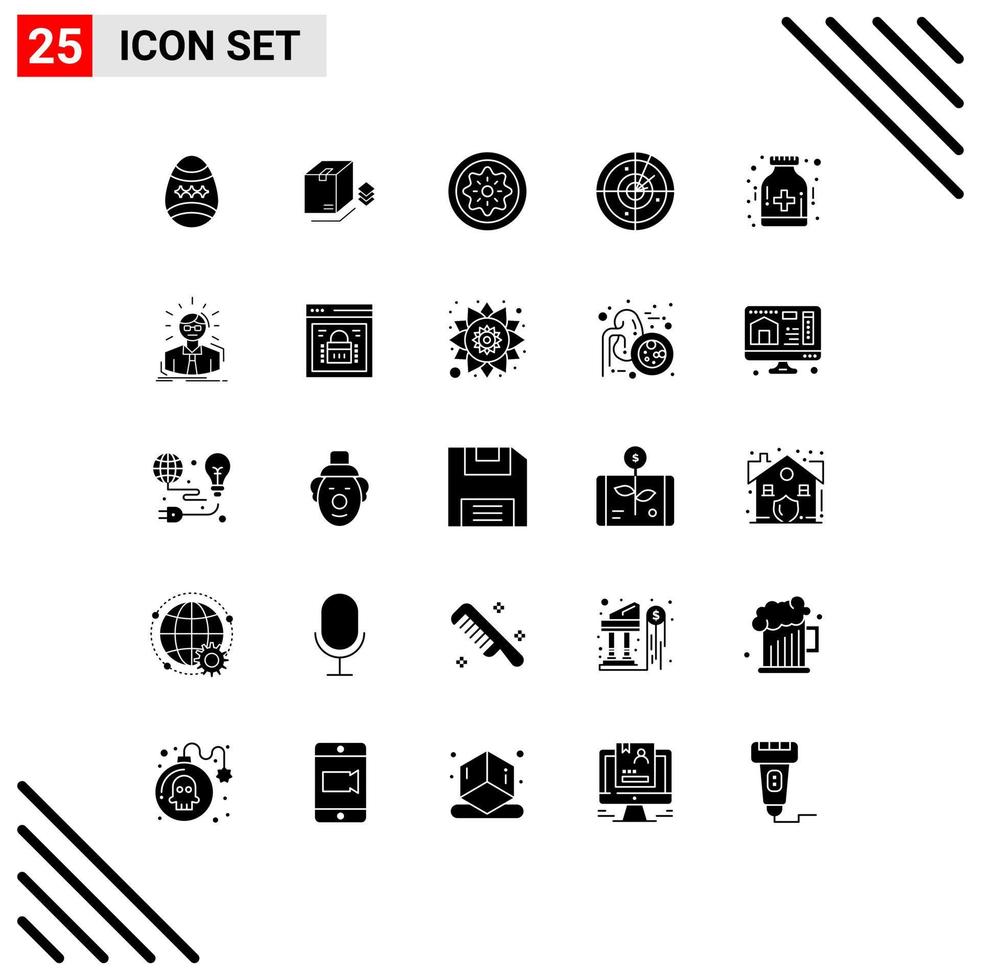 Pictogram Set of 25 Simple Solid Glyphs of care signaling drink radar slice Editable Vector Design Elements
