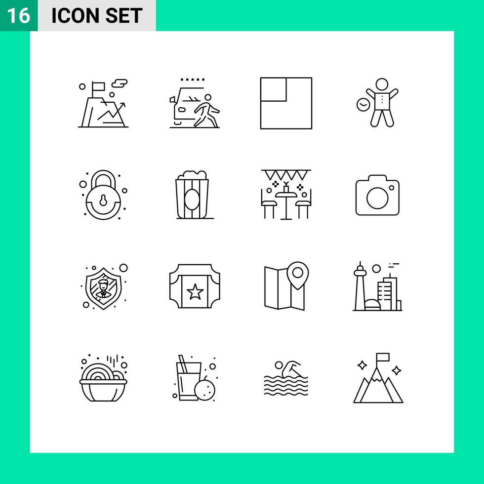 Mobile Interface Outline Set of 16 Pictograms of lock man road health gym Editable Vector Design Elements