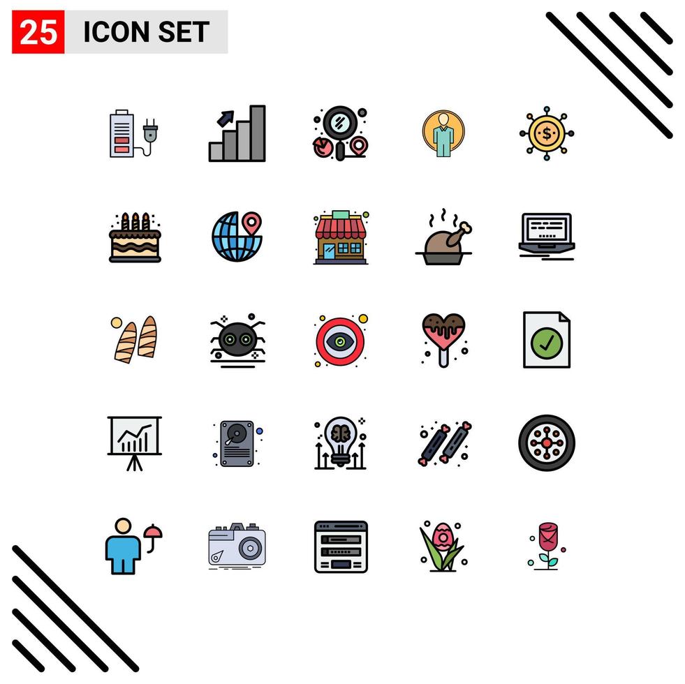 25 iconos creativos, signos y símbolos modernos de estadísticas de identificación de imágenes, búsqueda de usuarios, elementos de diseño vectorial editables vector