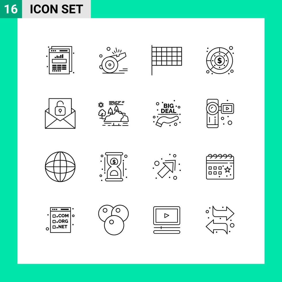 Mobile Interface Outline Set of 16 Pictograms of communication profit game finance budget Editable Vector Design Elements