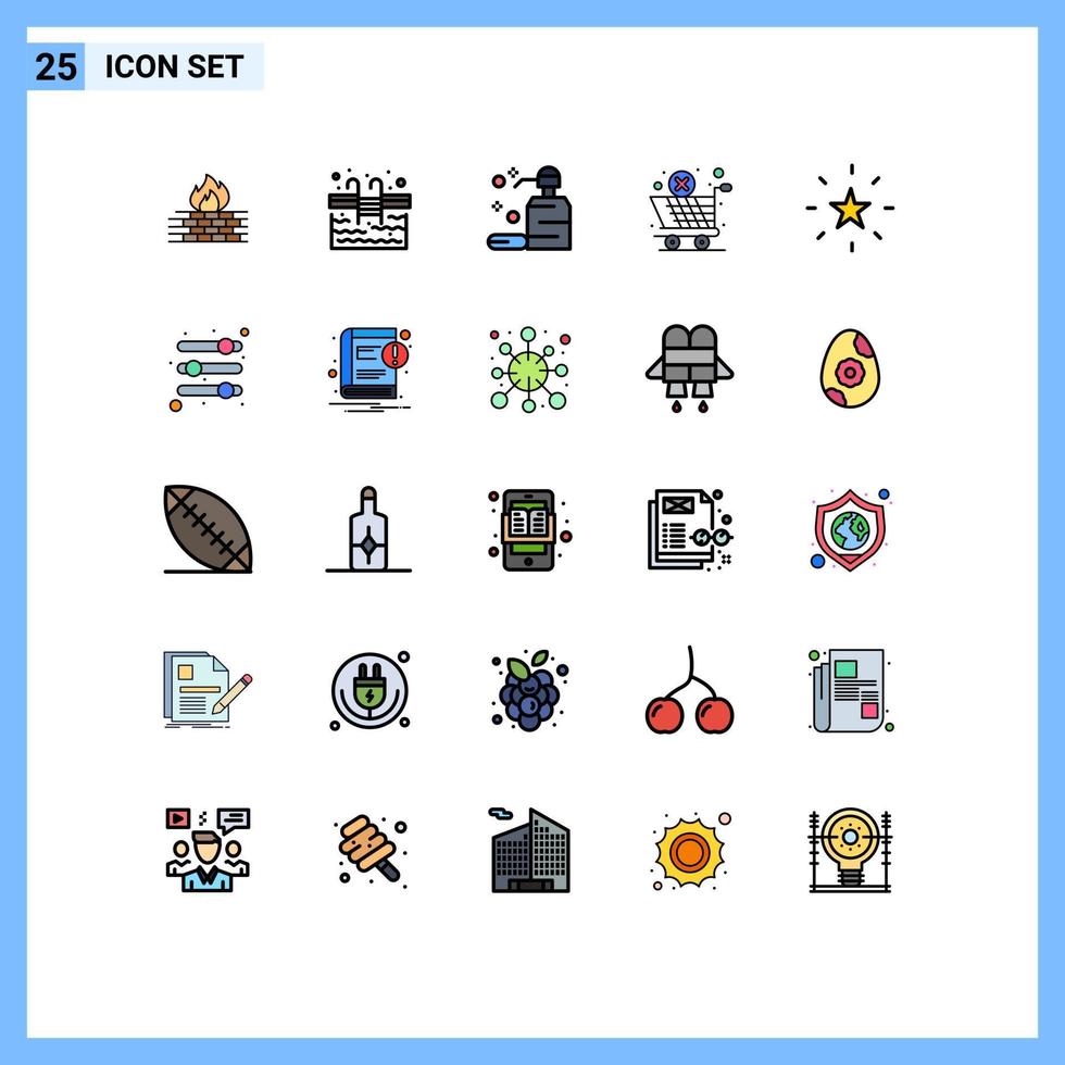 Mobile Interface Filled line Flat Color Set of 25 Pictograms of bookmark global shipping swimming global logistic soap Editable Vector Design Elements