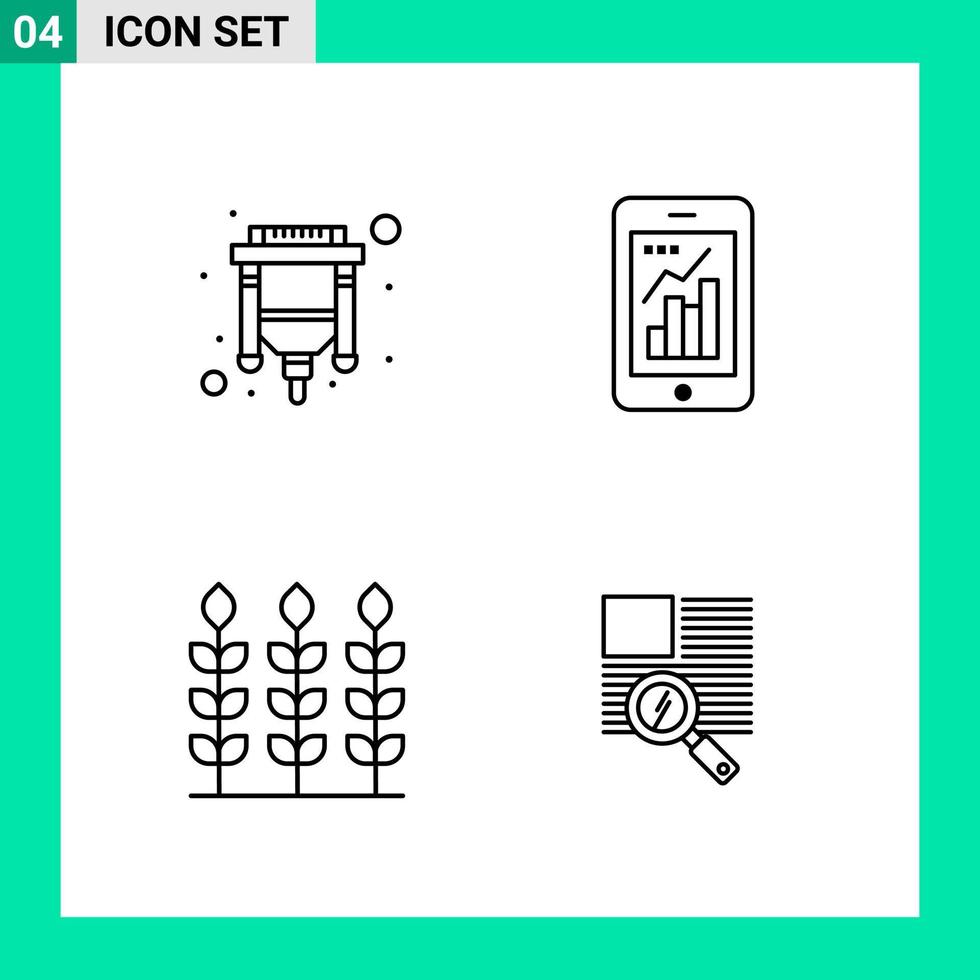 Pack of 4 Line Style Icon Set Outline Symbols for print Creative Signs Isolated on White Background 4 Icon Set Creative Black Icon vector background