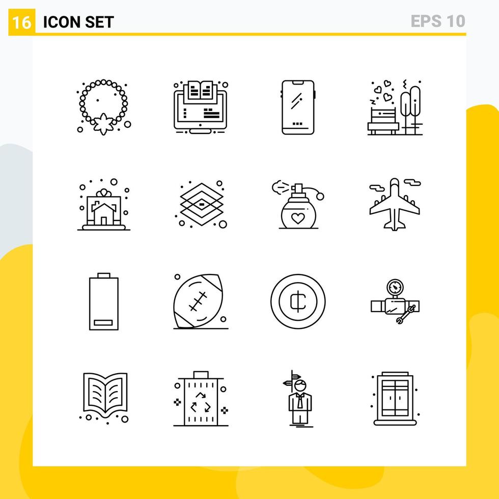 Collection of 16 Universal Line Icons Icon Set for Web and Mobile Creative Black Icon vector background