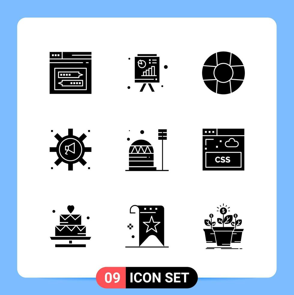 9 Solid Black Icon Pack Glyph Symbols for Mobile Apps isolated on white background 9 Icons Set Creative Black Icon vector background