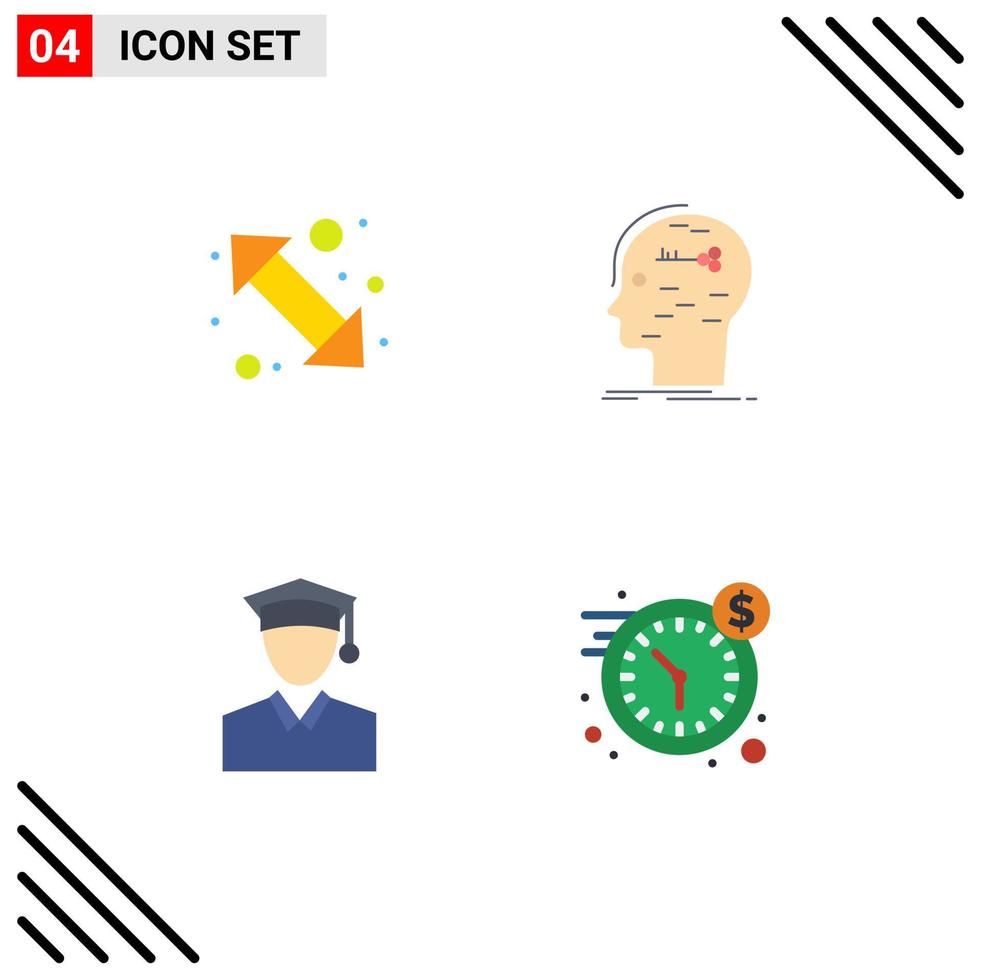 conjunto de pictogramas de 4 iconos planos simples de flecha mente derecho hack educación elementos de diseño vectorial editables vector