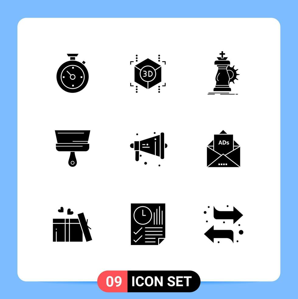 Modern Set of 9 Solid Glyphs and symbols such as megaphone tool chess paint brush brush Editable Vector Design Elements