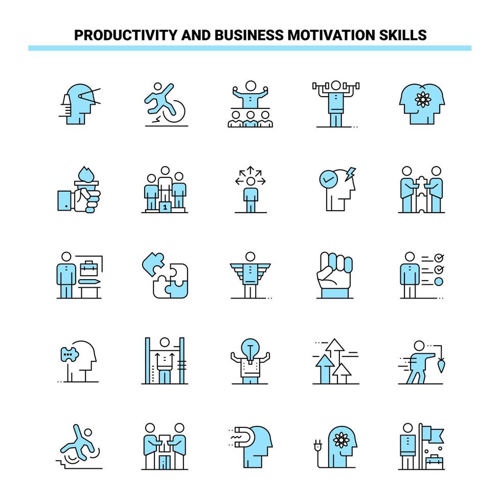 25 Productivity And Business Motivation Skills Black and Blue icon Set Creative Icon Design and logo template Creative Black Icon vector background