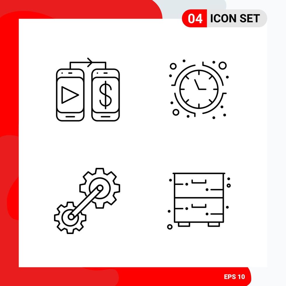 Creative Set of 4 Universal Outline Icons isolated on White Background Creative Black Icon vector background