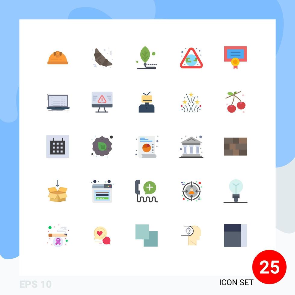 Pictogram Set of 25 Simple Flat Colors of certificate waste biology pollution earth Editable Vector Design Elements