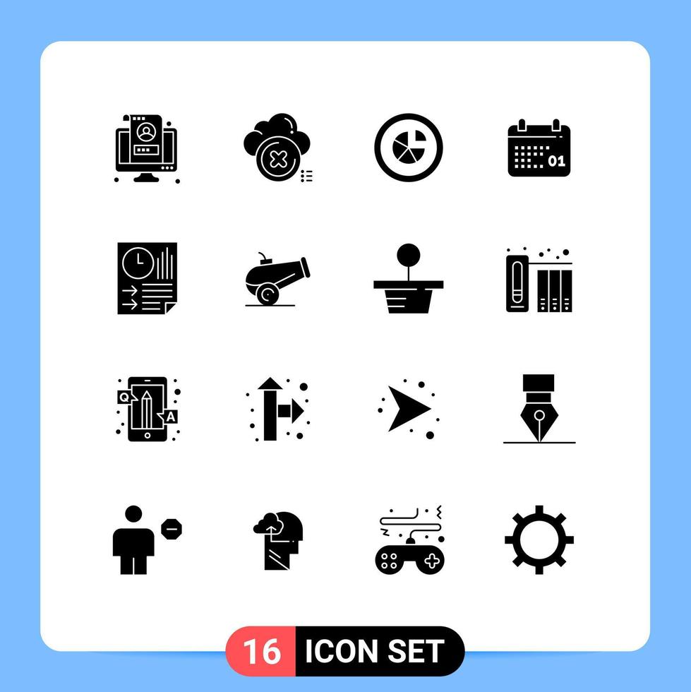 Pack of 16 creative Solid Glyphs of date canada cancel report diagram Editable Vector Design Elements