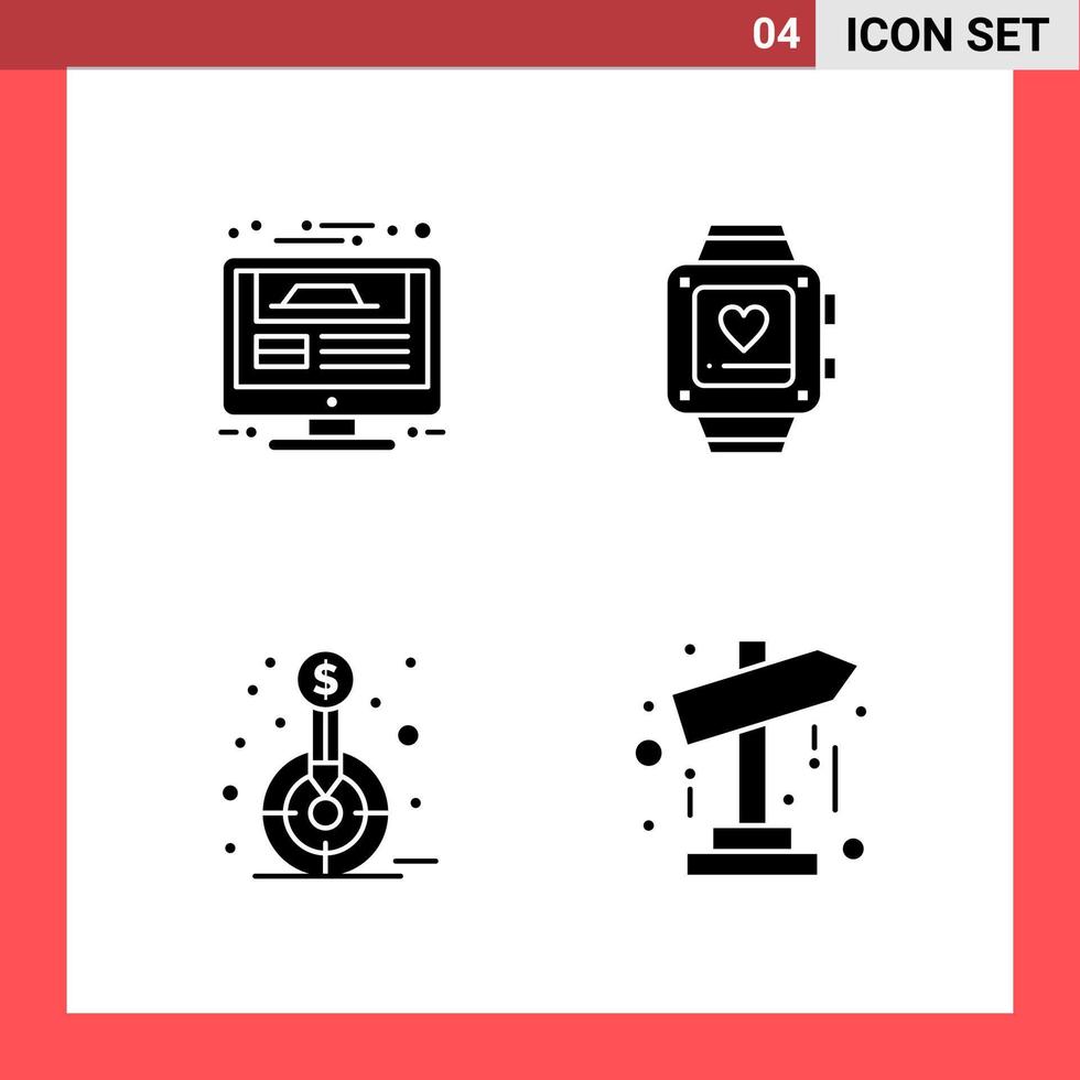 4 Icon Pack Solid Style Glyph Symbols on White Background Simple Signs for general designing Creative Black Icon vector background