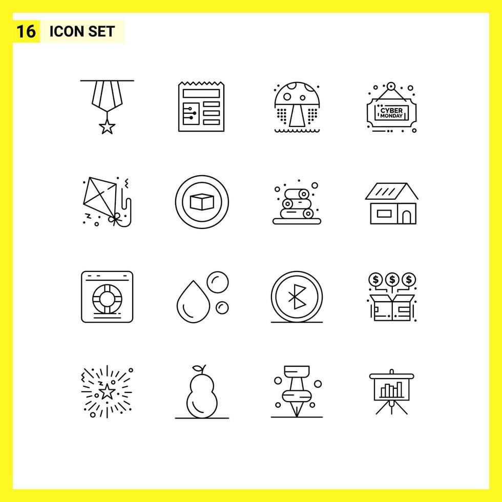 Universal Icon Symbols Group of 16 Modern Outlines of fly kite water sale discount Editable Vector Design Elements