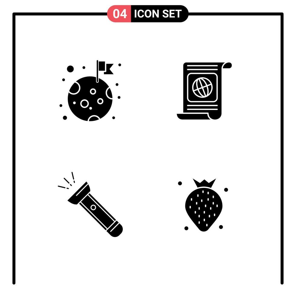 Group of 4 Modern Solid Glyphs Set for flag torch planet target flash Editable Vector Design Elements