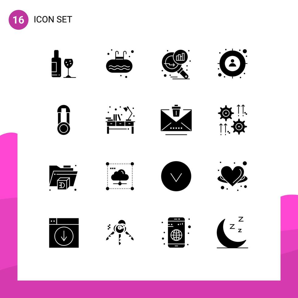 conjunto de 16 iconos modernos de la interfaz de usuario signos de símbolos para el hombre bebé estadísticas de búsqueda de objetivos de natación elementos de diseño vectorial editables vector