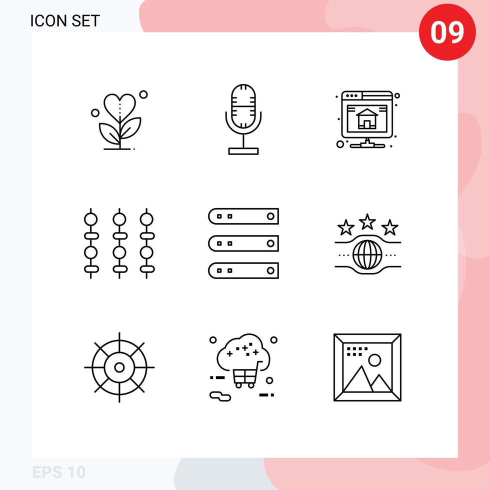 Set of 9 Vector Outlines on Grid for database meat microphone kebab server Editable Vector Design Elements