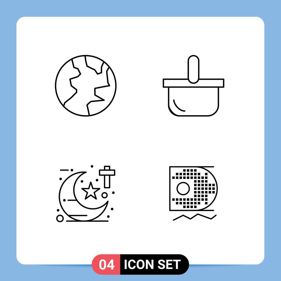 Group of 4 Filledline Flat Colors Signs and Symbols for earth studies basket picnic data Editable Vector Design Elements