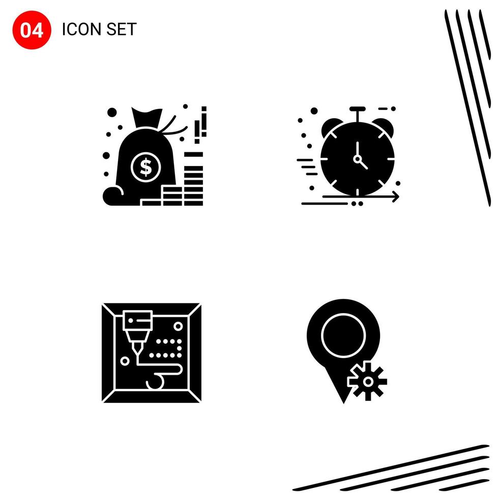 Collection of 4 Vector Icons in solid style Pixle Perfect Glyph Symbols for Web and Mobile Solid Icon Signs on White Background 4 Icons Creative Black Icon vector background