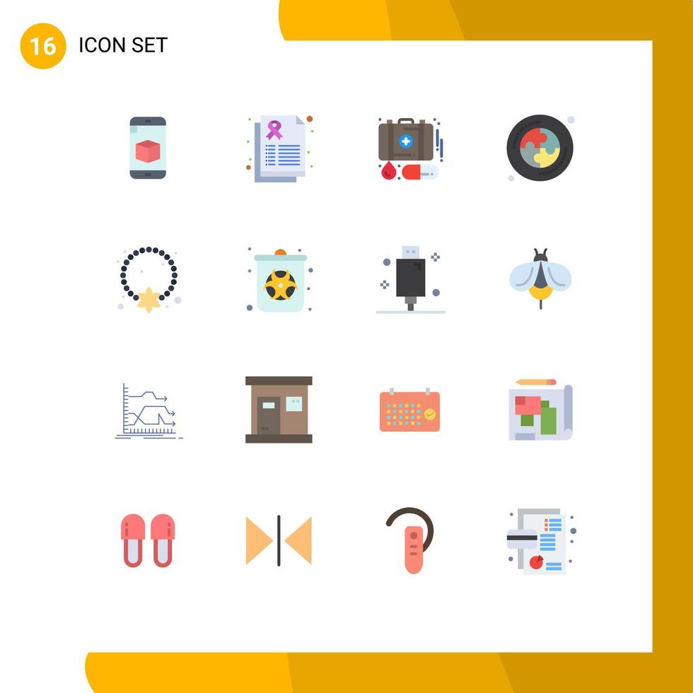 Group of 16 Flat Colors Signs and Symbols for necklace jewelry case puzzle cd Editable Pack of Creative Vector Design Elements
