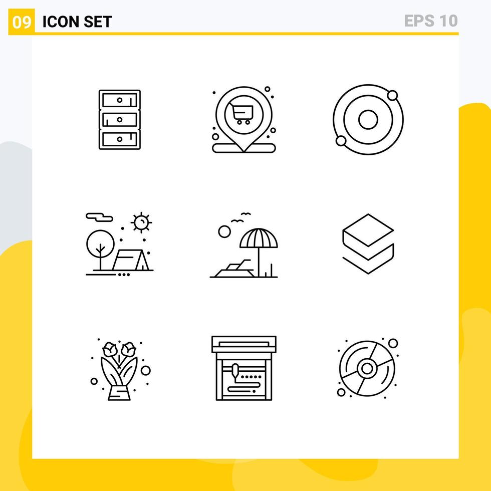 9 Creative Icons Modern Signs and Symbols of palm sun atom nature camping Editable Vector Design Elements