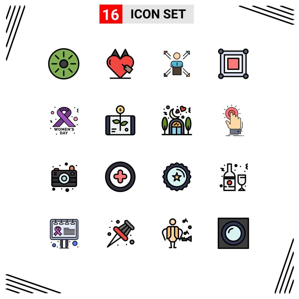 16 Thematic Vector Flat Color Filled Lines and Editable Symbols of game ways favorite person employee Editable Creative Vector Design Elements