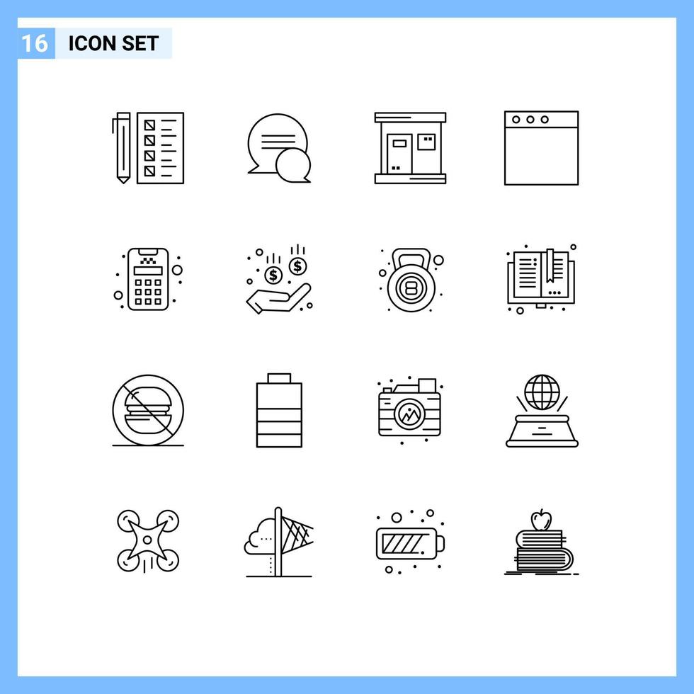 Modern Set of 16 Outlines and symbols such as machine card hot window app Editable Vector Design Elements