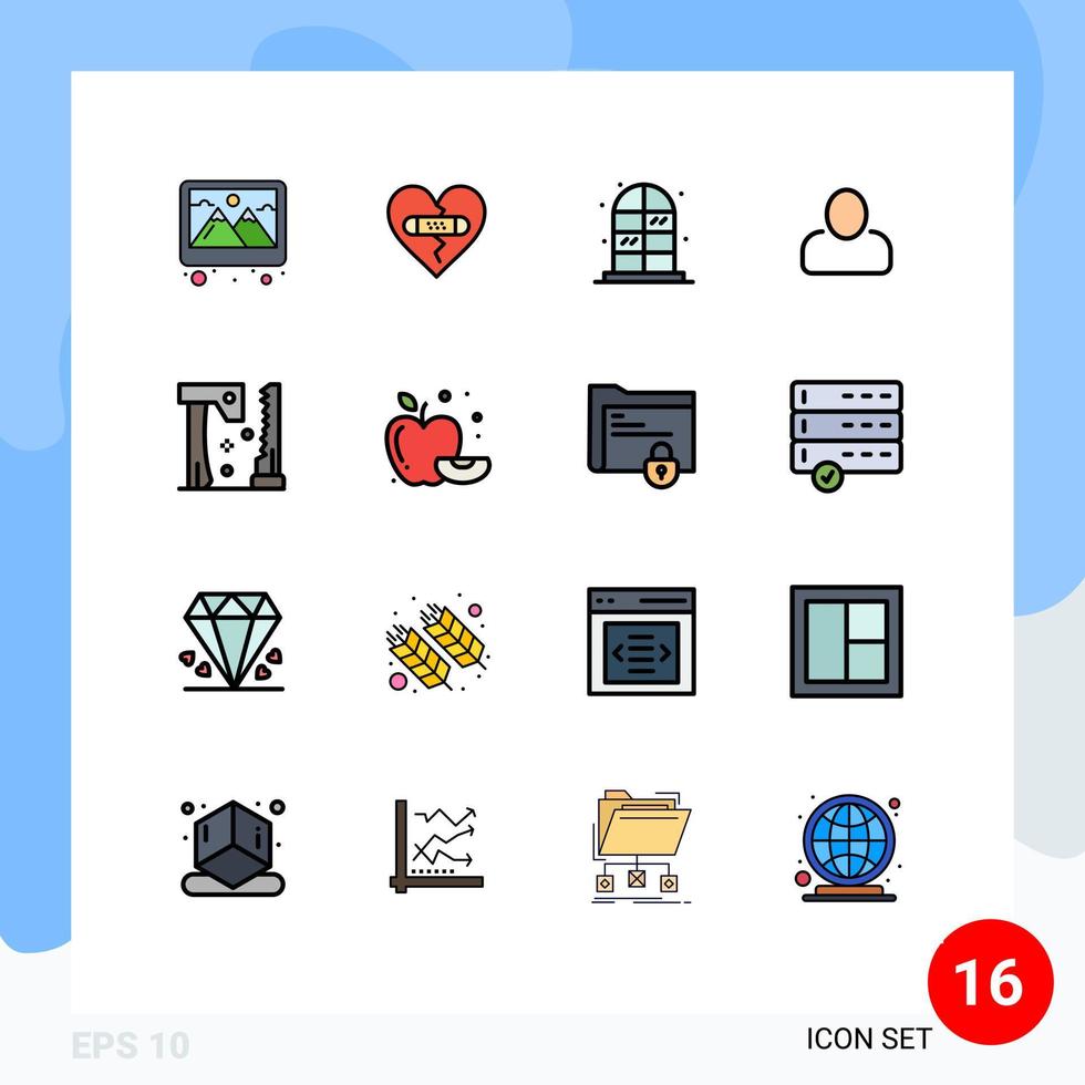 16 concepto de línea llena de color plano para sitios web móviles y aplicaciones vio hacha amor usuario administrador elementos de diseño de vectores creativos editables