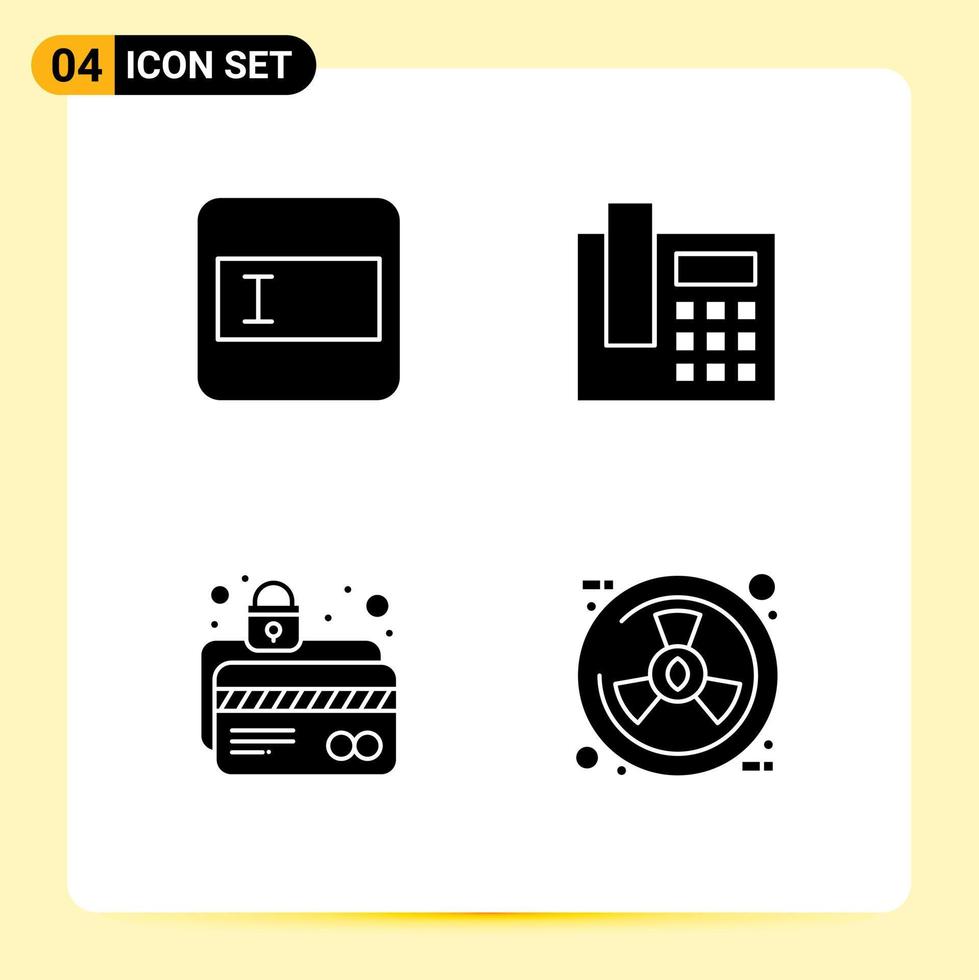 Set of 4 Modern UI Icons Symbols Signs for form lock phone atm card eco Editable Vector Design Elements
