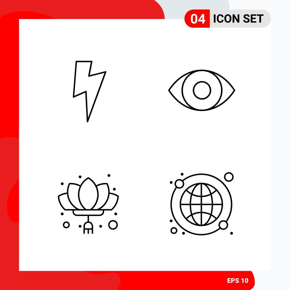 Creative Set of 4 Universal Outline Icons isolated on White Background Creative Black Icon vector background