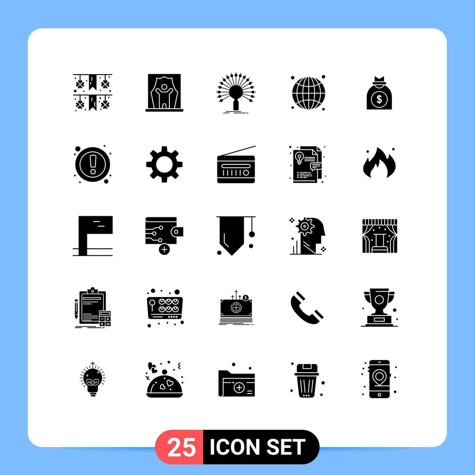 Pack of 25 Modern Solid Glyphs Signs and Symbols for Web Print Media such as capital seo data internet retrieval Editable Vector Design Elements